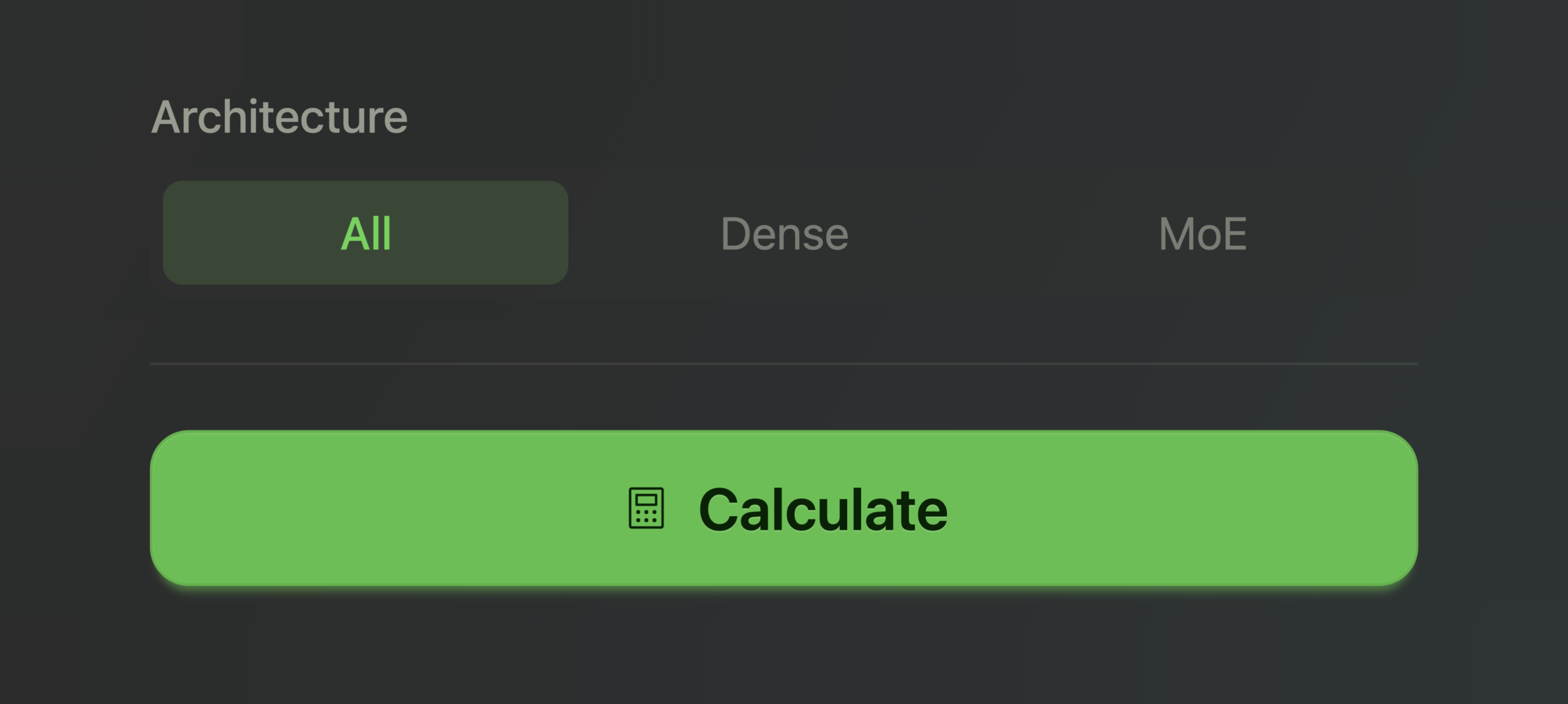 Architecture filter and Calculate button